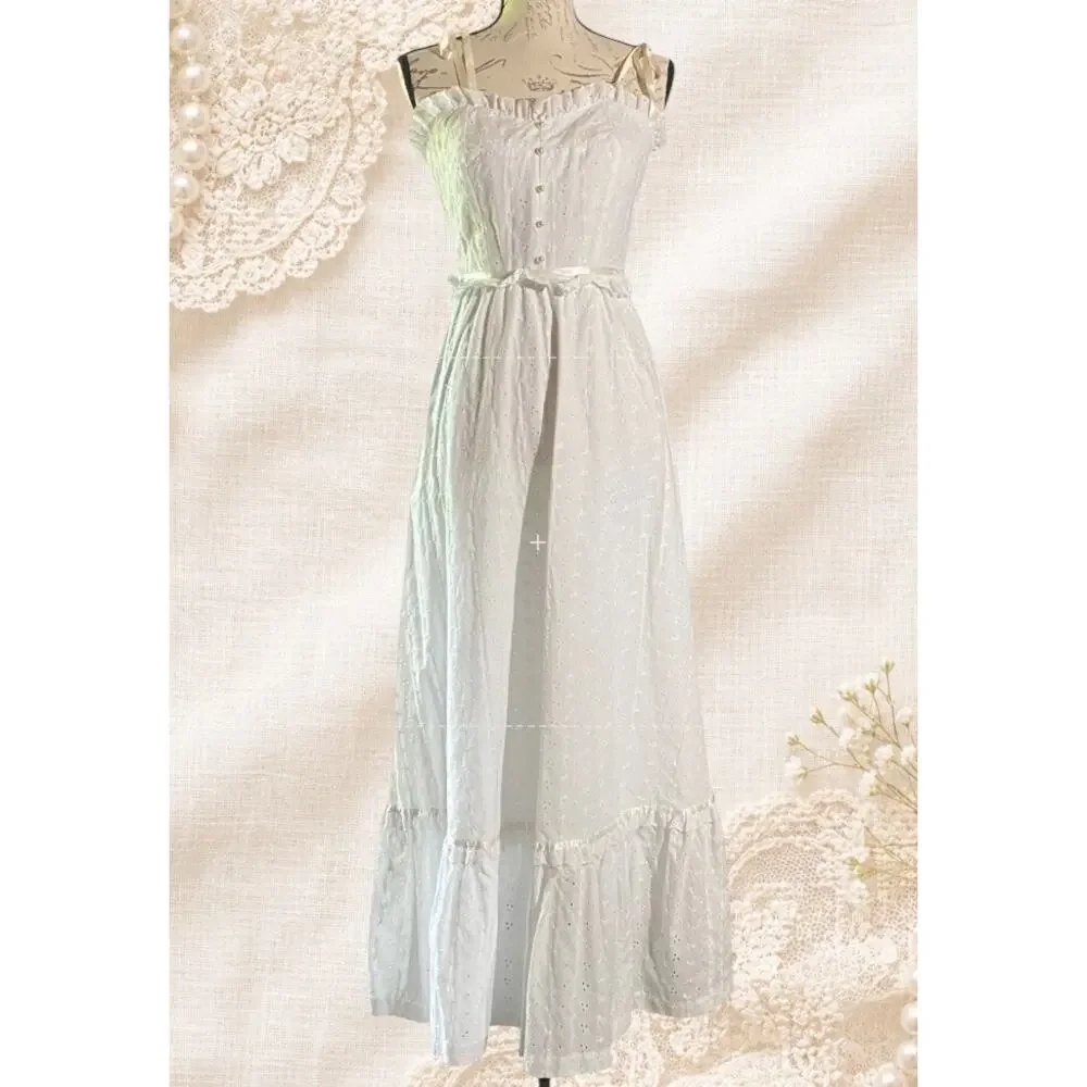 Vintage Victoria Vaughn White Eyelet Prairie Maxi Dress Cottage Bridal 7 USA - Picture 2 of 14